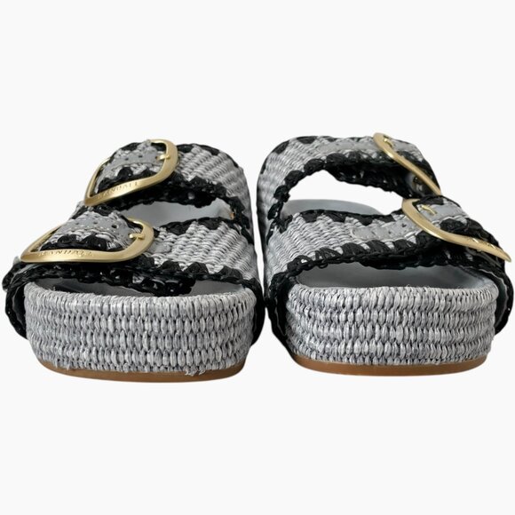 Loeffler Randall Theo Sandal 7 Blue Black Raffia Woven Platform Slide - Picture 8 of 12